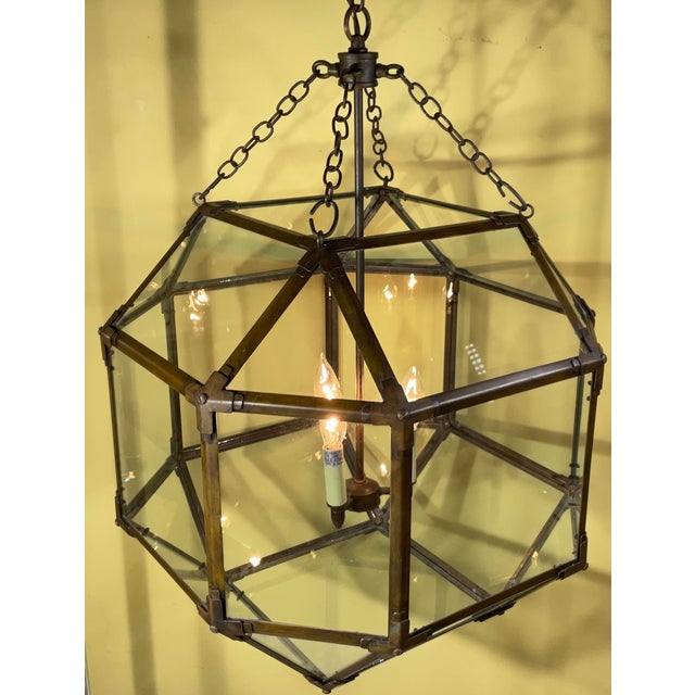 Large Antique Copper & Glass Octagonal Ceiling Lantern/Chandelier/Pendant For Sale - Image 4 of 12