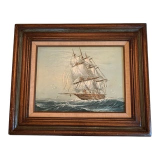 Mid 20th Century Framed Oil on Canvas Painting “Clipper Ship at Sea” Artist Signed Paolo For Sale