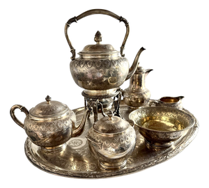 Russian Imperial Baronial Heraldic Silver Service from Odiot Paris, Set of 7