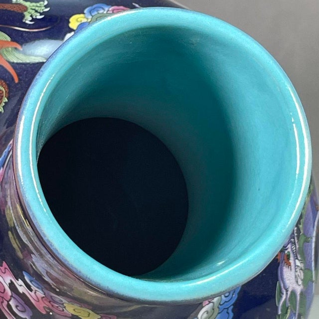 Blue Large Chinese Dark Blue Glazed Porcelain Dragon Vase - 16" Tall For Sale - Image 8 of 9
