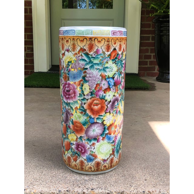 Late 20th Century Colorful Floral Ceramic Umbrella Stand Chairish