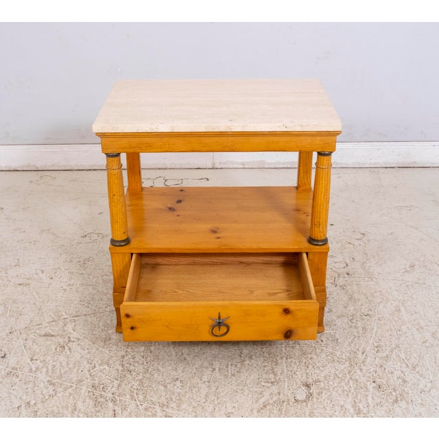 Traditional Baker Milling Road Tavertine Top Pine Nightstand For Sale - Image 3 of 15
