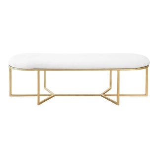 Matthew Izzo Home - Tamia Gold Leaf & White Linen Upholstered Bench For Sale