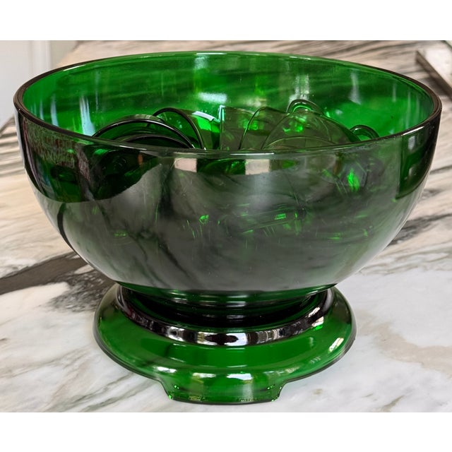 Mid-Century Anchor Hocking Hunter Green Glass Cache Pot or Punch Bowl Set - 12 Pieces For Sale - Image 14 of 18