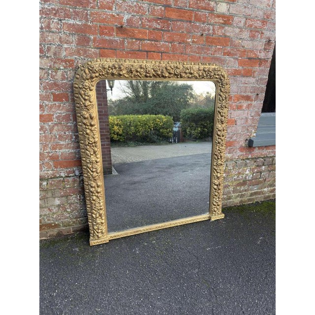 Large Antique English Arched Top Overmantle Mirror with Gilt Ornate Frame, 19th Century For Sale - Image 6 of 6