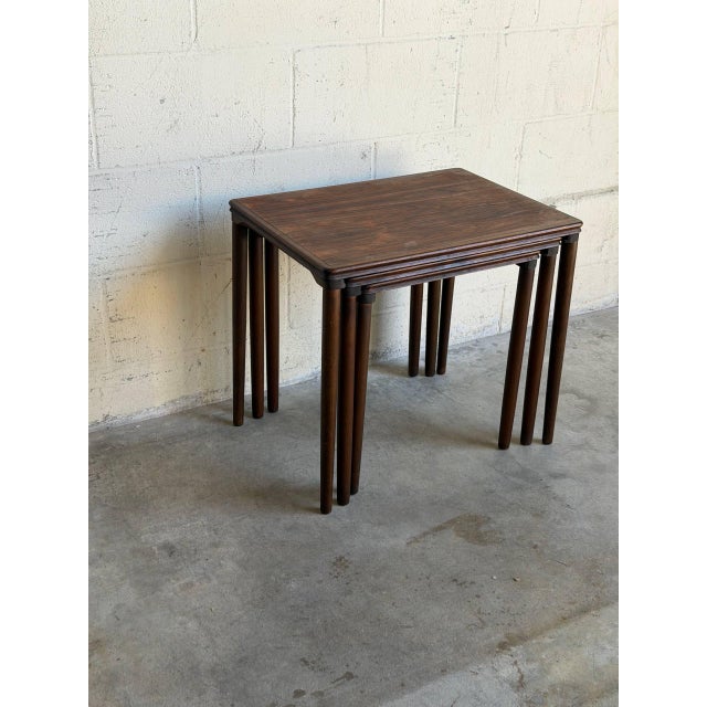 Rosewood Stacking Nesting Tables Three Piece Set Denmark Vintage 1960s For Sale - Image 10 of 10