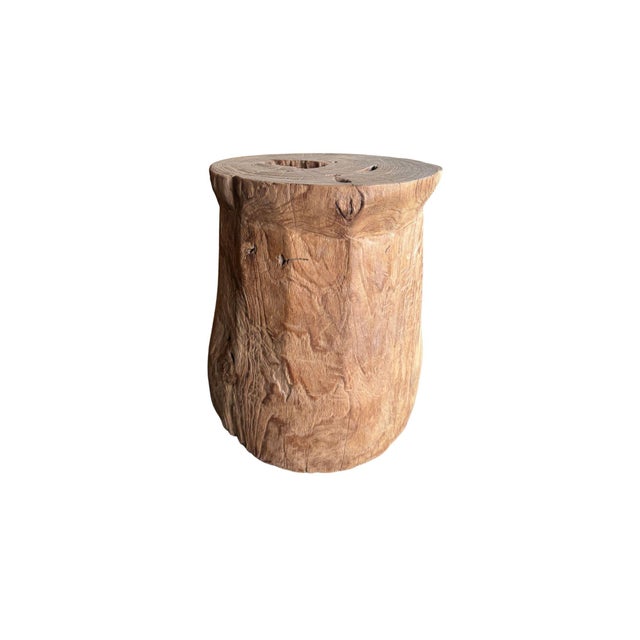 Brown 1970s Aged Javanese Teak Wood Side Table – Sculptural Organic Pedestal For Sale - Image 8 of 10