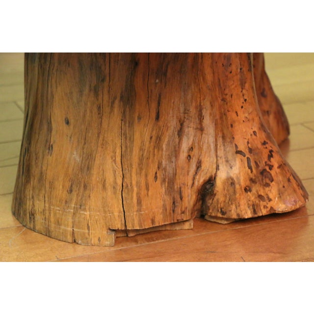 Vintage Burl Wood Coffee Table With Solid Tree Trunk Bases For Sale - Image 10 of 12