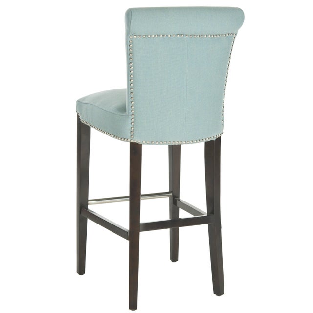 Modern Kelley Barstool in Sky Blue & Espresso For Sale - Image 3 of 7