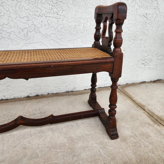 Antique English Walnut & Cane Window Bench For Sale - Image 14 of 16