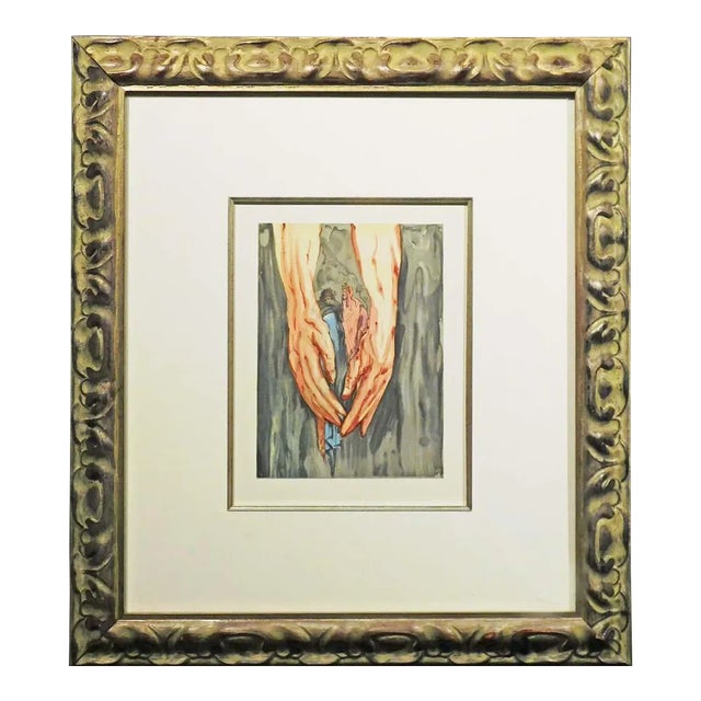 1960s Salvador Dali the Divine Comedy Hell Canto 16 Authentic Woodblock Etching Framed For Sale