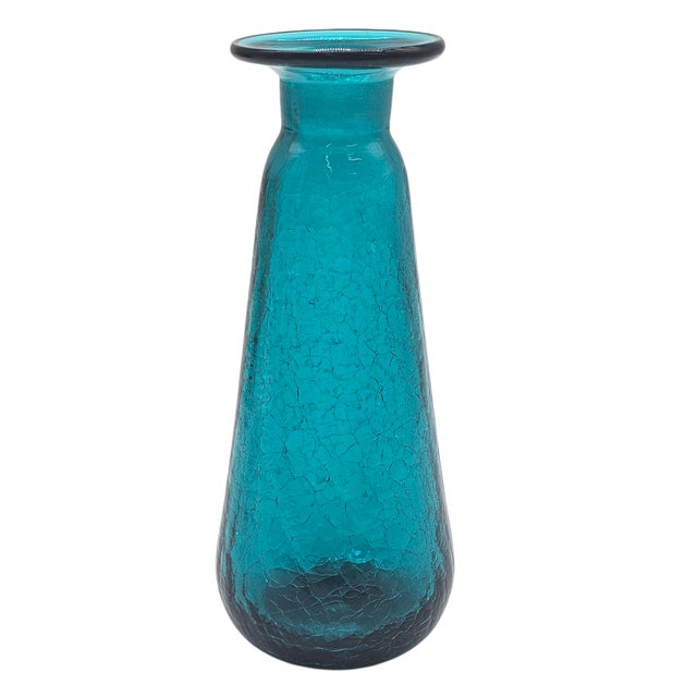 Mid-Century Modern Handblown Turquoise Crackle Glass Vase by Rainbow Glass Co. – 1960s Usa For Sale In San Francisco - Image 6 of 8