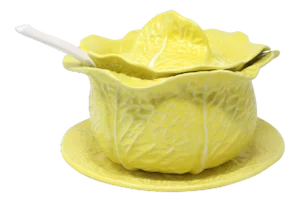 Yellow Cabbageware Soup Tureen With Ladle and Underplate by Secla - Set of 3