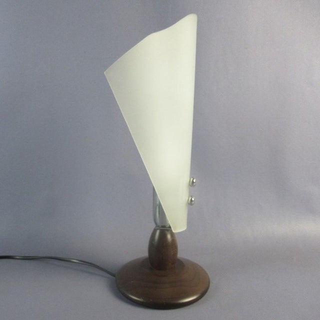 Table Lamp in Folded Satin Glass with Wooden Base, 1970 For Sale - Image 6 of 11
