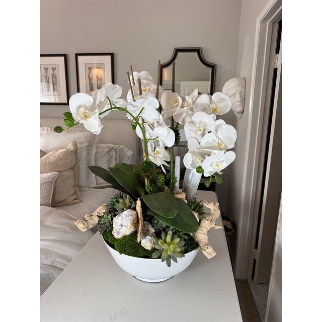 Vintage Amthor Modern Imports Japanese Ceramic Bowl With Monumental Faux Orchid Arrangement For Sale In Los Angeles - Image 6 of 13