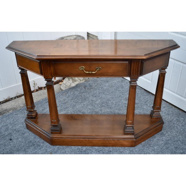 1970s Vintage Ethan Allen Cherry Wood Console Table Entryway Sofa 1 Drawer For Sale - Image 5 of 17