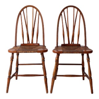 Antique Rush Seat Windsor Dining Chairs Pair For Sale