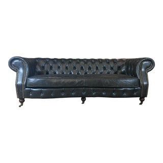 Chesterfield Antique Ebony Genuine Leather Sofa For Sale