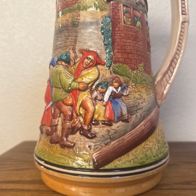 1960s Mid 20 Century Expressionism Mid-Century German Relief-Molded Ceramic Beer Pitcher For Sale - Image 5 of 12