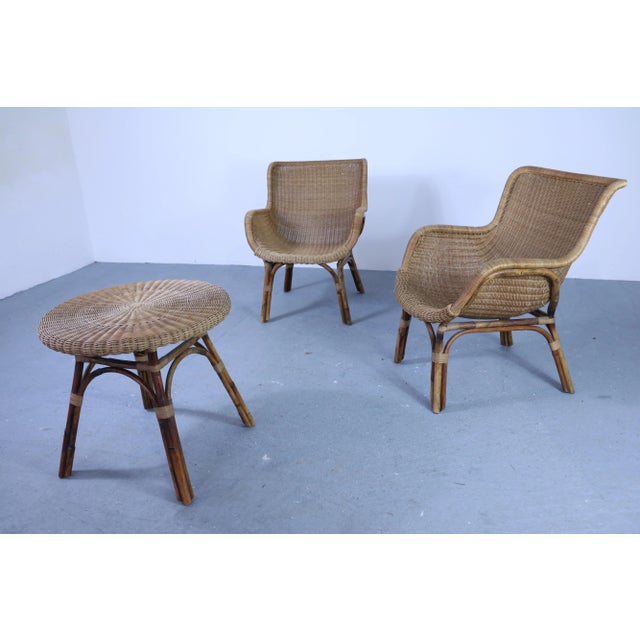Brown Mid-Century Wicker Table and Chairs, Set of 3 For Sale - Image 8 of 18