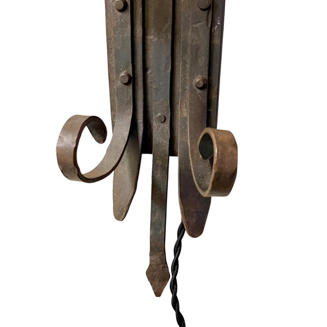 Mid 20th Century Brutalist Hand Forged Iron and Pewter Wall Sconce For Sale - Image 9 of 18