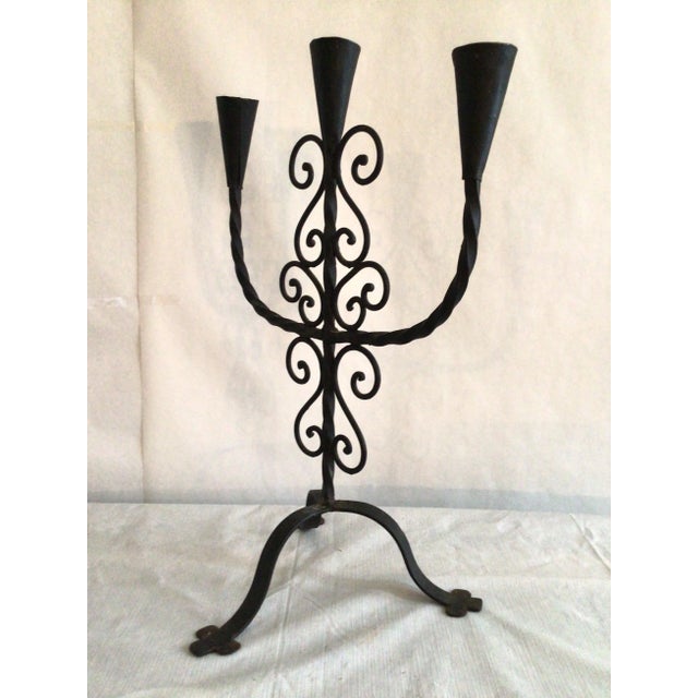 Mid-Century Modern 1950 Hand Wrought Iron Candle Holder For Sale - Image 3 of 10