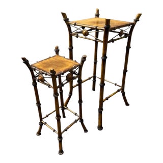 Pair of Vintage Victorian Style Faux Bamboo Metal Nesting Plan Stands For Sale