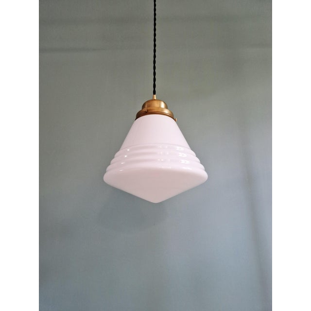 Metal Art Deco Pendant Light in Conical White Opaline Glass from Philips, 1930 For Sale - Image 7 of 13