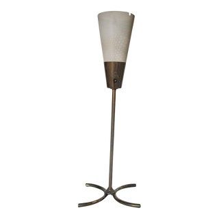 Mid-Century Brass Free Standing Torchiere Table Lamp With Perforated Cone Shade For Sale