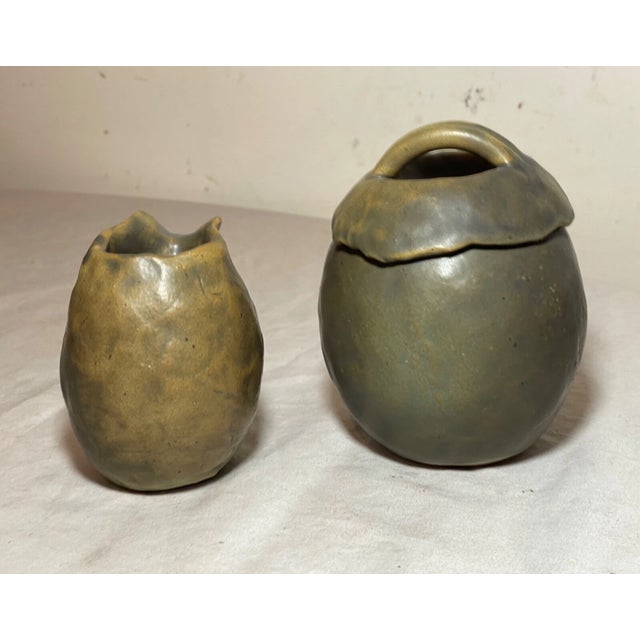 Antique Signed Japanese 3 Piece Studio Green Pottery Teapot Set Sugar Creamer For Sale - Image 12 of 18