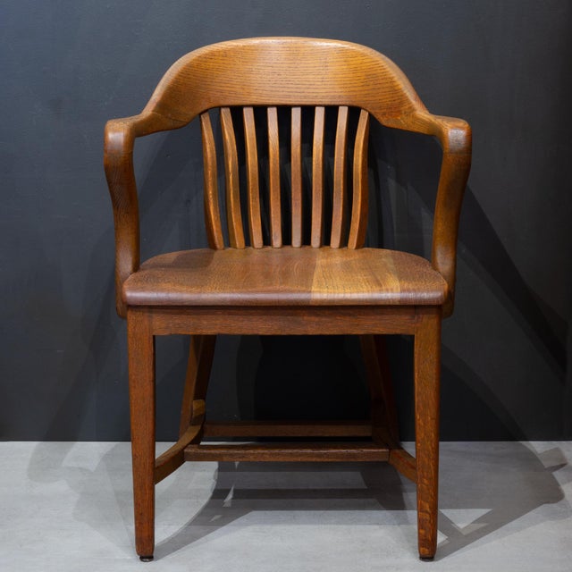 Antique Solid Quarter-Sawn Oak Banker's Chairs c.1934 For Sale - Image 16 of 18