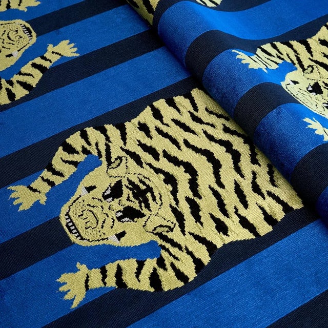 Schumacher Sample - Schumacher x Johnson Hartig Jokhang Tiger Velvet Fabric in Blue For Sale - Image 4 of 4