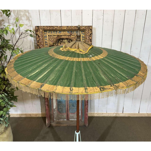 Wood Indonesian Parasol in Wallpaper, Wood and Wool, 1950s For Sale - Image 7 of 18