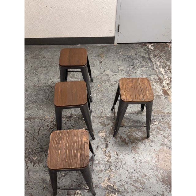 2010s Industrial Style Stacking Counter Stools, Set of Four For Sale - Image 5 of 12