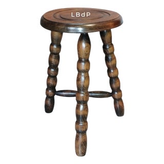 Mid-Century Modern French Tripod Stool in Wood by Charles Dudouyt, 1940s For Sale