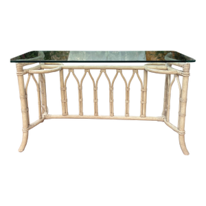 1970's Rattan Wrapped Bamboo Console Table Attributed to Ficks Reed