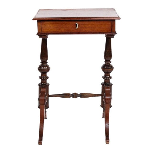 Side Table with Drawer in Hand Polished Mahogany and Turned Legs , 1880s For Sale - Image 11 of 11