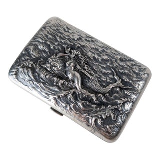 20th Century American Sterling Silver Cigarette Case With Siren & Dolphin by Battin & Co. For Sale