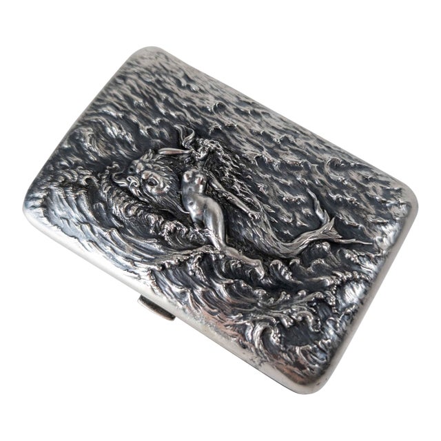 20th Century American Sterling Silver Cigarette Case With Siren & Dolphin by Battin & Co. For Sale