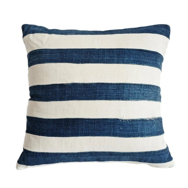 Tribal Vintage Indigo Striped Coastal Pillow For Sale - Image 3 of 3