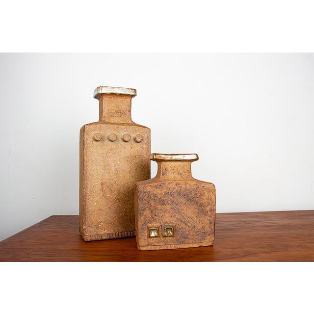 Swedish Brutalist Style Stoneware Vases with Glazed Collar by Curt Magnus-Addin, 1970s, Set of 2 For Sale - Image 13 of 13