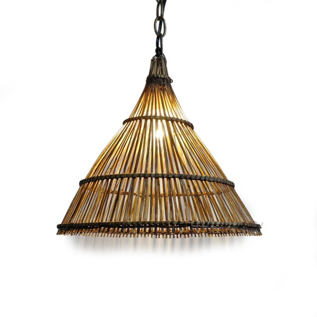 2020s Tea Stained Hat Asian Pendant Light Small For Sale - Image 5 of 8
