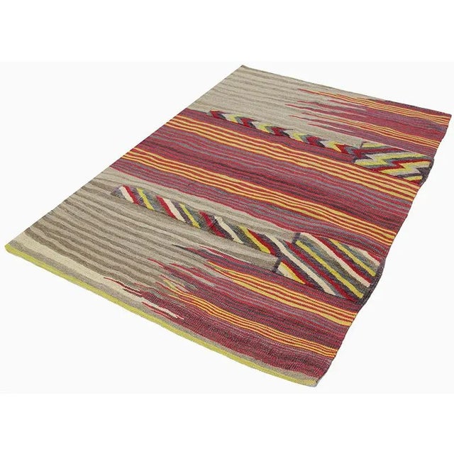 Mid-Century Modern Handwoven Scandinavian Style Persian Kilim Area Rug 4′ × 5'8″ For Sale - Image 3 of 7