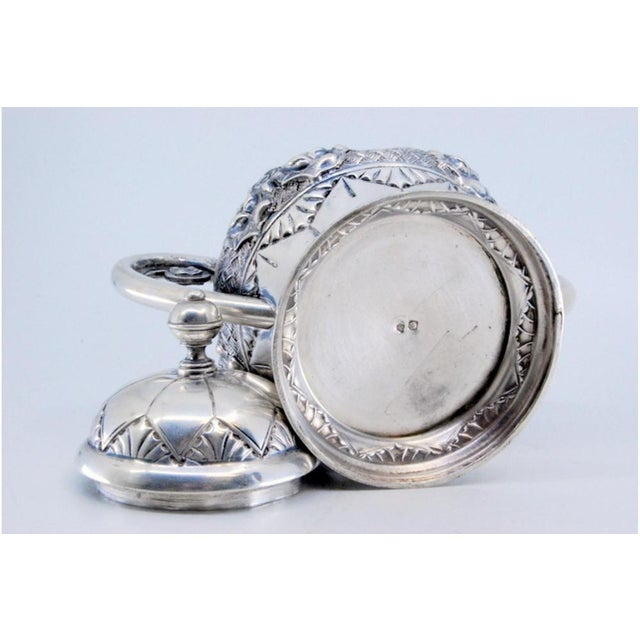 Silver Sugar Bowl with Floral Reliefs, Double Handle and Resting on a Grooved Base For Sale - Image 6 of 11