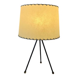 Mid-Century Modern Tripod Table Lamp With Laced Parchment Shade For Sale
