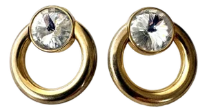 1980s Gold Plated Rivoli Crystal Door Knocker Earrings,