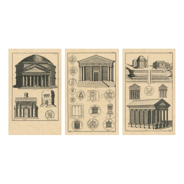 After Montfaucon, Roman Temple Architecture, 1721, Engravings, Set of 3 For Sale