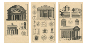 After Montfaucon, Roman Temple Architecture, 1721, Engravings, Set of 3