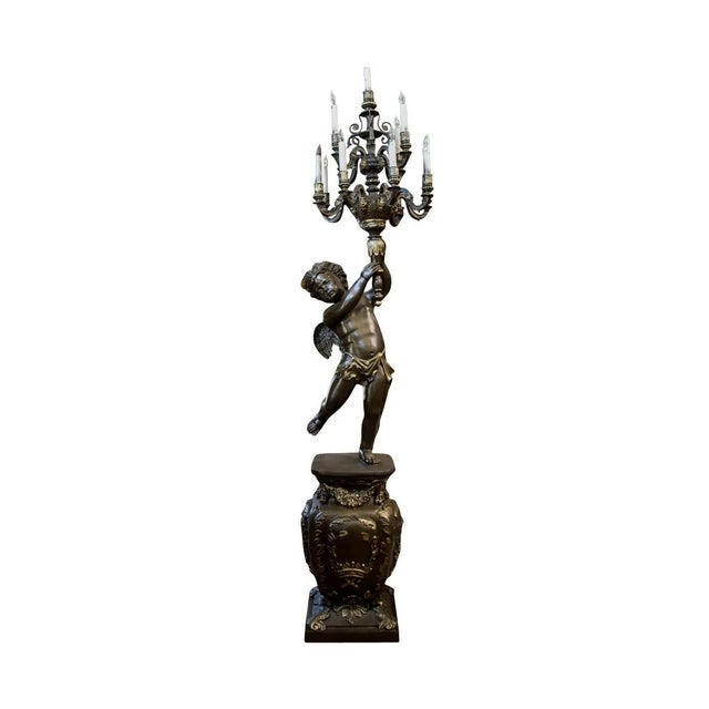Metal Monumental Pair of French Napoleon III Style Bronze Patinated 13-Light Figural Torchières, 91” For Sale - Image 7 of 10