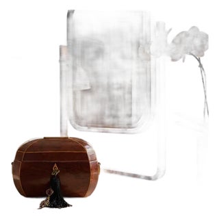 Vintage Bombay Company Mahogany Jewelry Box With Key & Tassel, Octagonal Wood Chest, Velvet Interior, Early 2000s For Sale